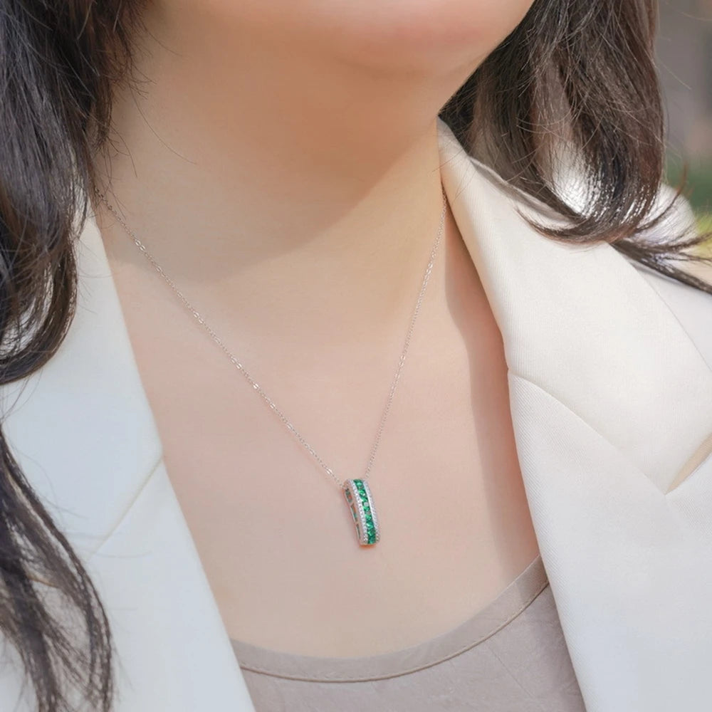 Wong Rain Vintage 925 Sterling Silver 2.5 MM Emerald High Carbon Diamonds Gemstone Pendant Necklace Fine Jewelry Gifts Wholesale