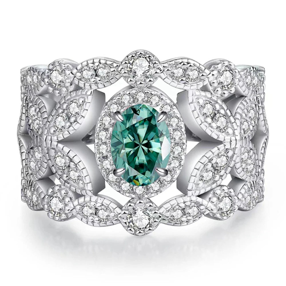 Wong Rain Vintage 925 Sterling Silver 3EX VVS1 Oval Cut 1CT Real Moissanite Diamonds Gemstone Engagement Rings Fine Jewelry Gift