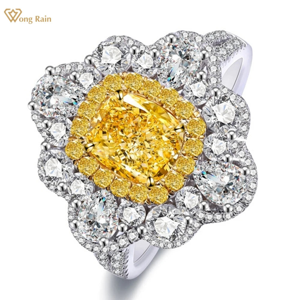 Wong Rain 925 Sterling Silver Crushed Ice Cut 6*8 MM Citrine High Carbon Diamond Gems Women Rings Fine Jewelry Anniversary Gifts