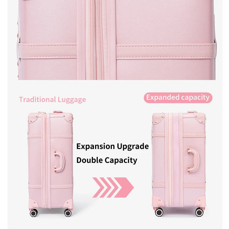 Urecity Vintage Luggage Set 3PCS Luxury Suitcase Expandable Travel Suitcase On Wheels Handmade Retro Rolling Luggage For Women