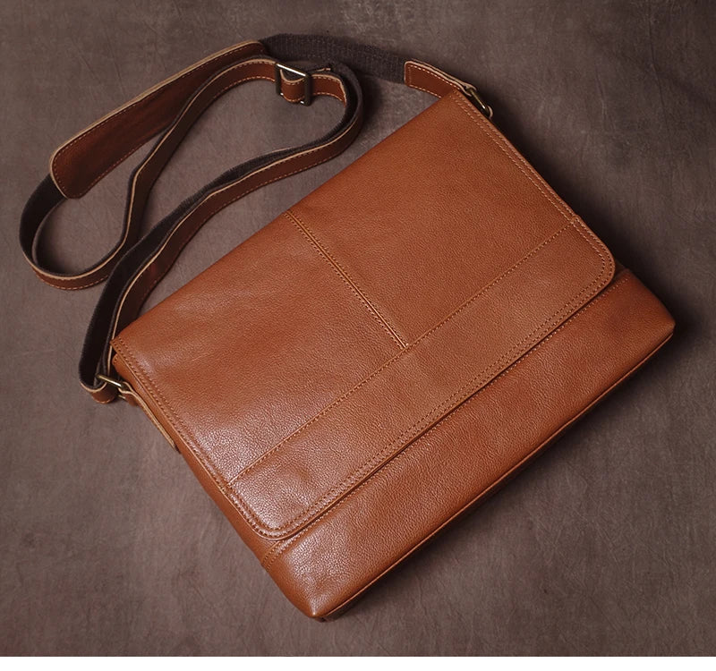 Luxury Design Genuine Leather Shoulder Bag Men's Business Briefcase Natural Cowhide Retro Crossbody Daily Commuter Messenger Bag