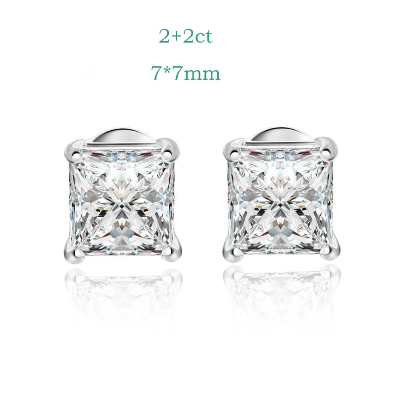Smyoue 1CT 2CT 4CT Emerald/Radiant Cut Moissanite Stud Earrings for Women D Color Luxury Lab Diamond 925 Sterling Silver Jewelry
