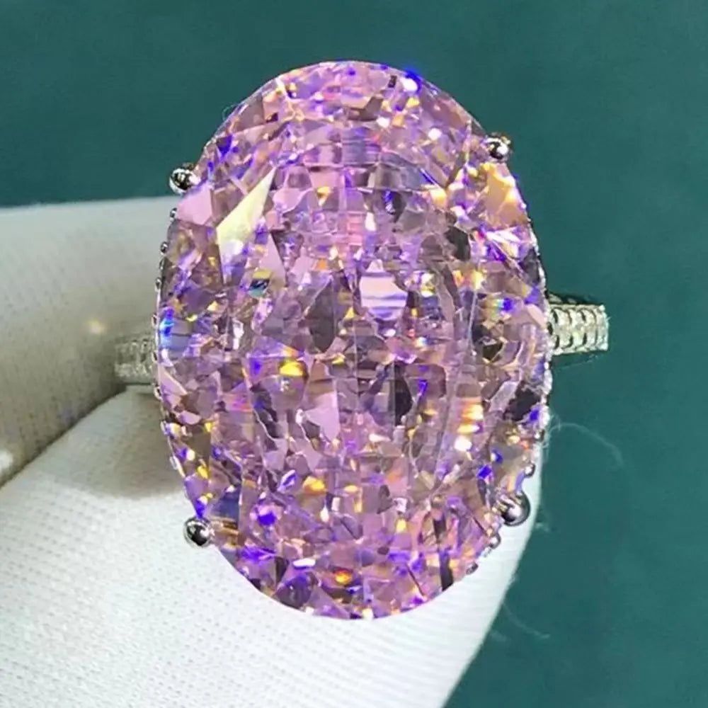 WUIHA Real 925 Sterling Silver Crushed Ice Oval 30CT Fancy Vivid Yellow Pink Sapphire Synthetic Moissanite Ring Drop Shipping