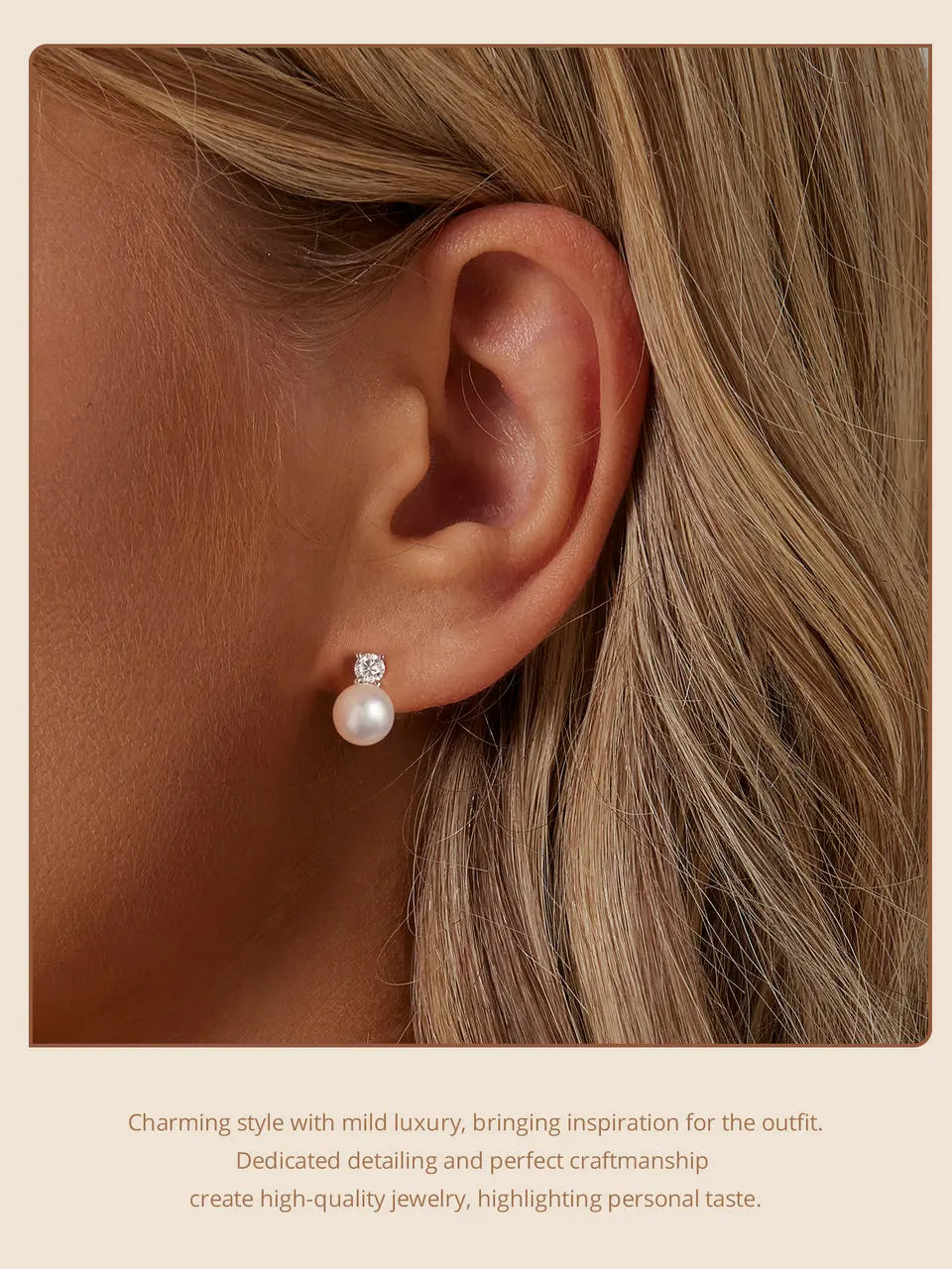BAMOER Moissanite 925 Sterling Silver Freshwater Pearl Stud Earrings, Elegant VVS1 Clarity Lab Created Diamond Earrings MSE042