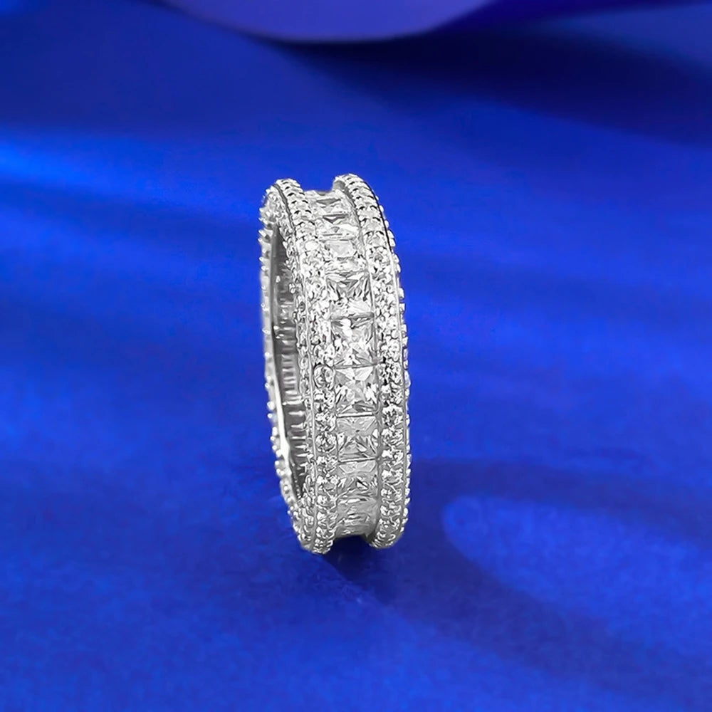 Wong Rain Solid 925 Sterling Silver Lab Sapphire High Carbon Diamond Gemstone Wedding Party Row Rings Fine Jewelry Band Gifts