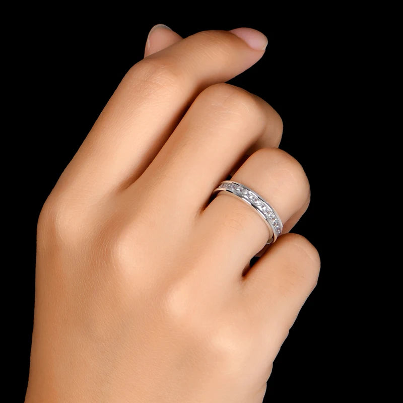 IOGOU 925 Sterling Silver Full Eternity Band Ring Women Engagement Ring Princess Cut Diamond Wedding Silver Bridal Rings Jewelry