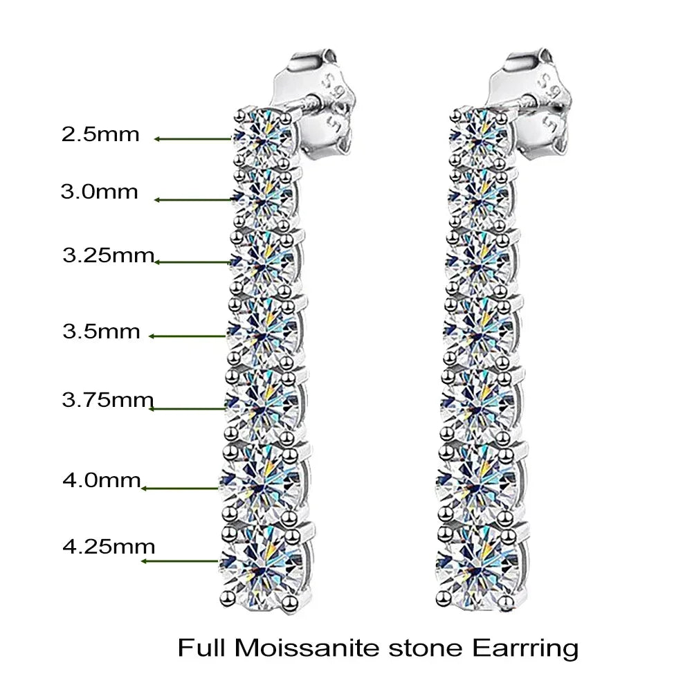 3-5mm Size Gradient Moissanite Drop Earrings for Women 925 Sterling Silver Long Tassel Diamond Stud Earring with Certificates