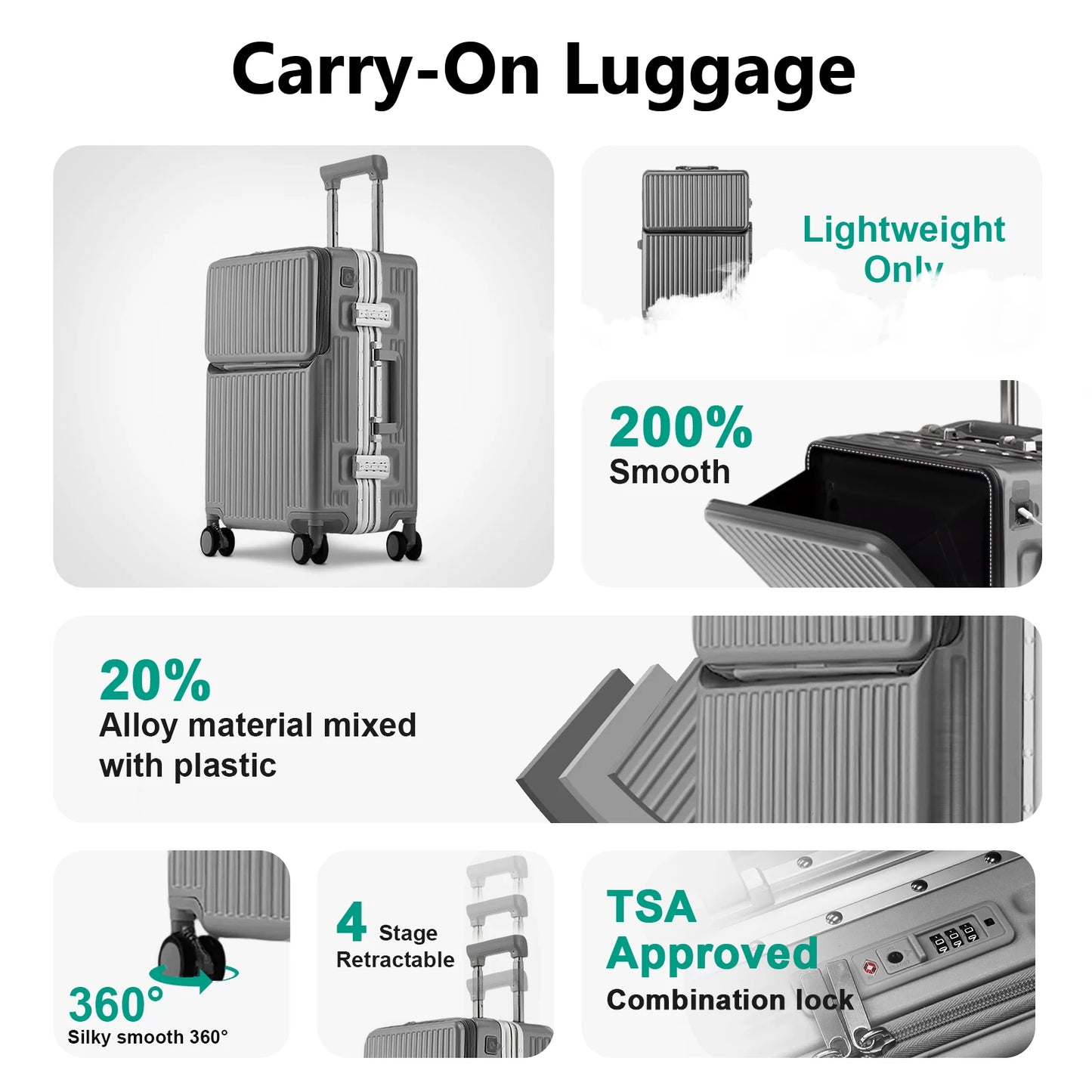 AIWEINY 2025Hard Shell Luggage 20 Inch Travel Luggage, Carry-On Luggage Spinner TSA with Lid, PC+ABS Aluminum Frame 20'' - 26''