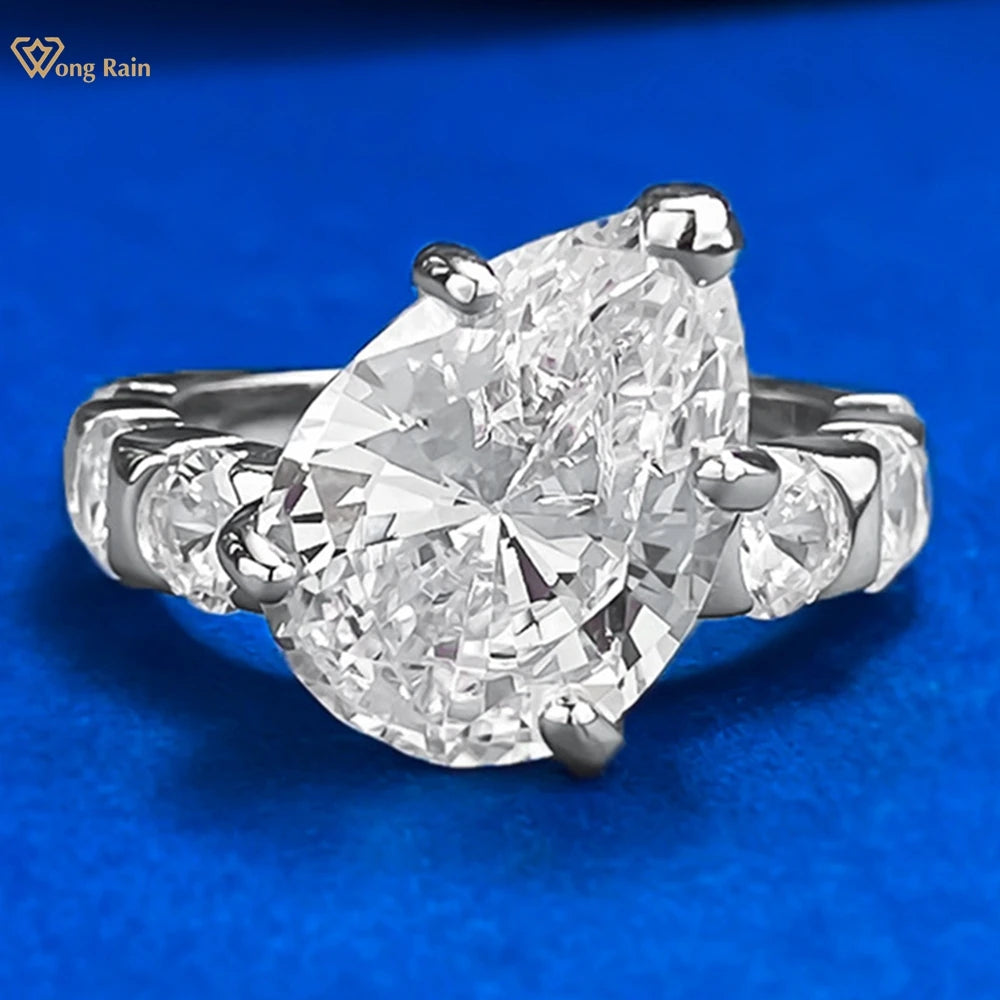 Wong Rain 925 Sterling Silver Pear Cut 10*14 MM Lab Sapphire High Carbon Diamond Gemstone Wedding Engagement Rings Fine Jewelry