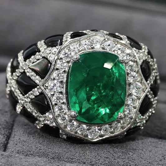 WUIHA 925 Sterling Silver Lab Sapphire Emerald Shell High Carbon Diamonds Gemstone Wedding Engagement Cocktail Ring Fine Jewelry