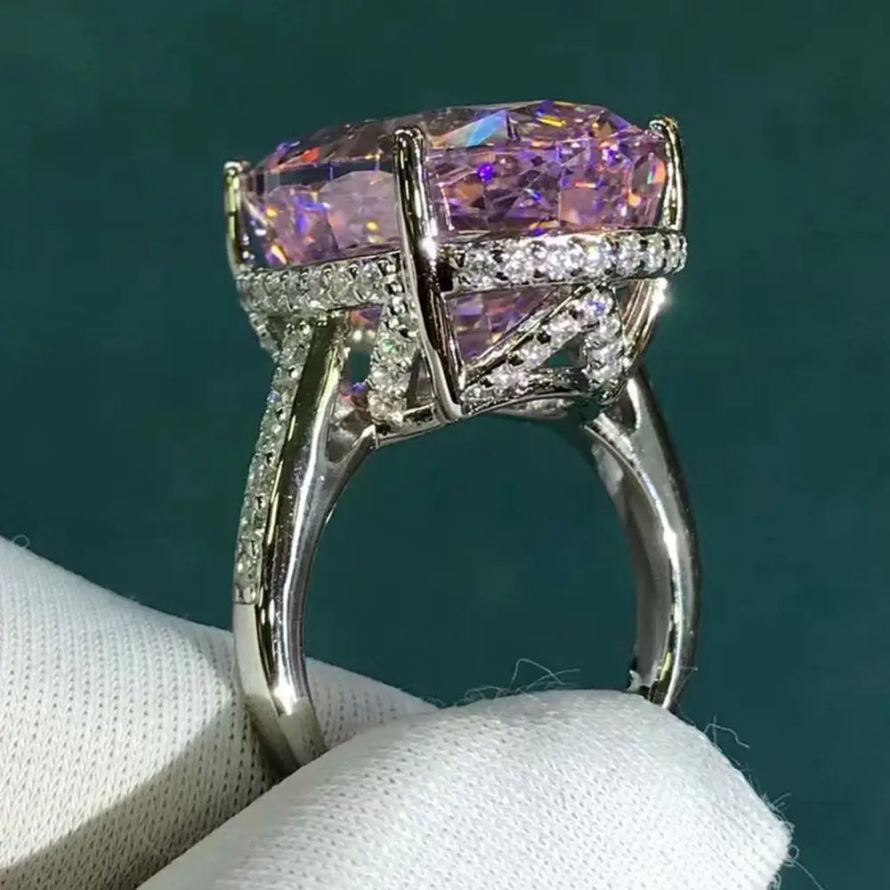WUIHA Real 925 Sterling Silver Crushed Ice Oval 30CT Fancy Vivid Yellow Pink Sapphire Synthetic Moissanite Ring Drop Shipping