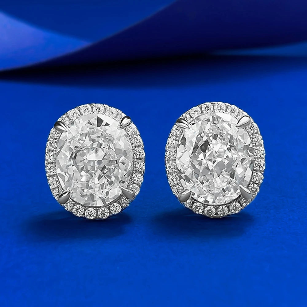 Wong Rain Real 925 Sterling Silver Oval Cut 10*12 MM G Color Lab Sapphire Gemstone Ear Studs Earrings Fine Jewelry Wholesale