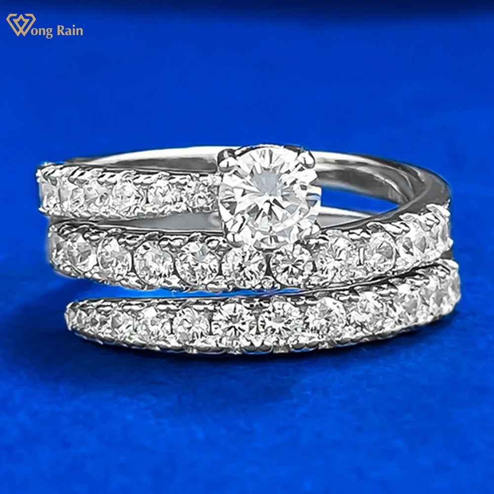 Wong Rain Solid 925 Sterling Silver Round Lab Sapphire High Carbon Diamonds Gemstone Adjustable Rings Fine Jewelry Wholesale