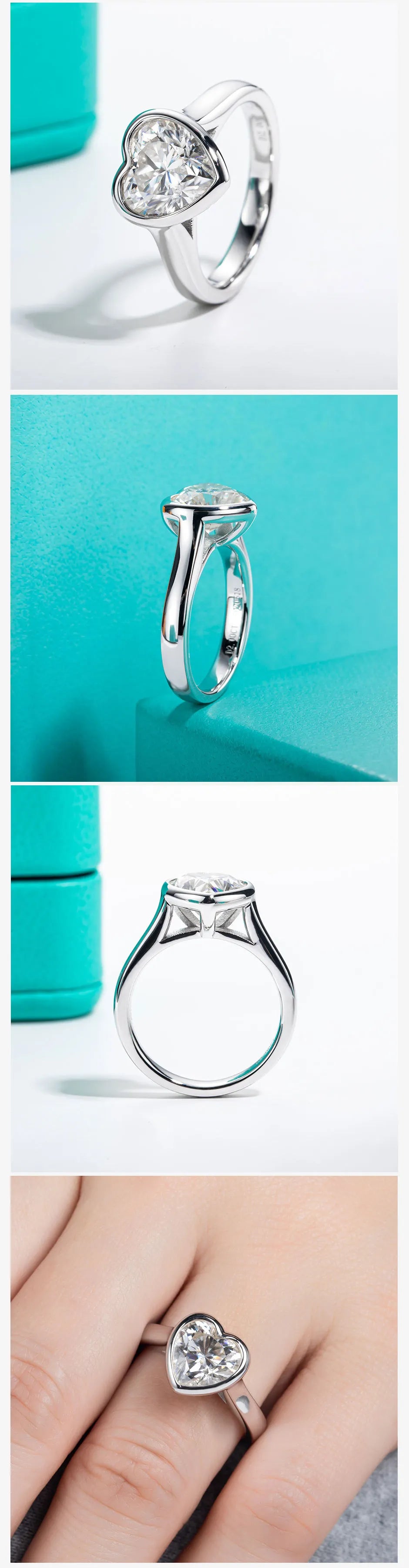 AnuJewel 3ct Heart Cut D Color Moissanite Engagement Bezel Ring With Cer 925 Sterling Silver Rings For Women Jewelry Wholesale