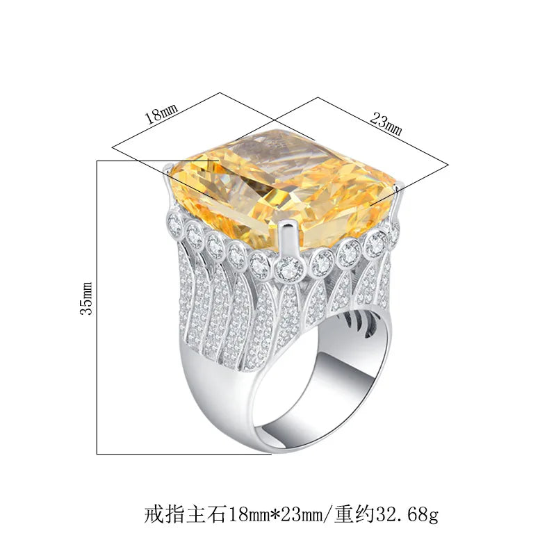 Jewelry S925 Full Body Silver High Carbon Diamond 80 Carat Luxury Inlaid Large Ring Main Stone 18 * 23 Women's Jewelry