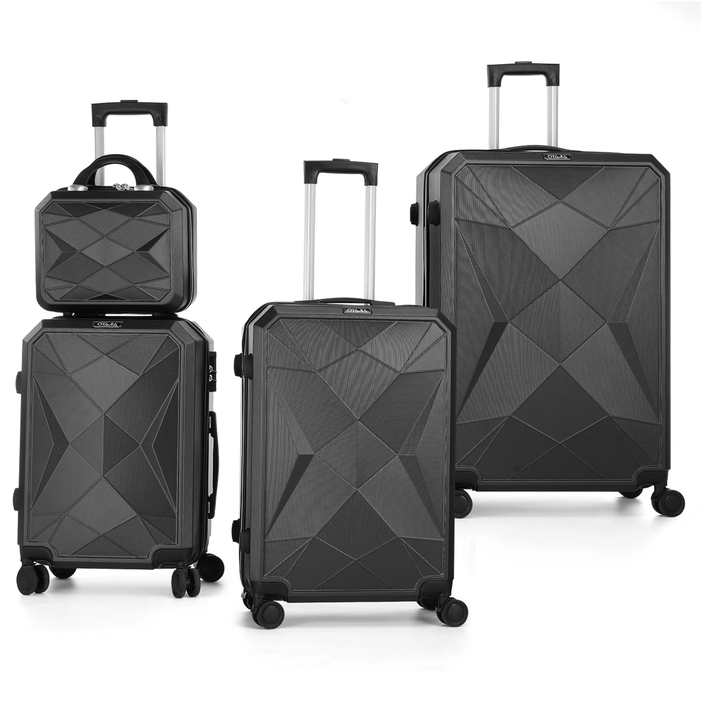 4tlg Kofferset Hartschalen Koffer S-M-L-XL 4 Rollen Kantenschutz Schloss Standfüße Trolley Rollkoffer Reisekoffer Schwarz