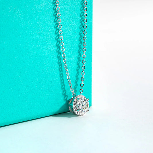 AnuJewel D Color 6.5MM Moissanite Classic Clavicle Pendant Necklace 925 Sterling Silver Wedding Anniversary Party Birthday Gift