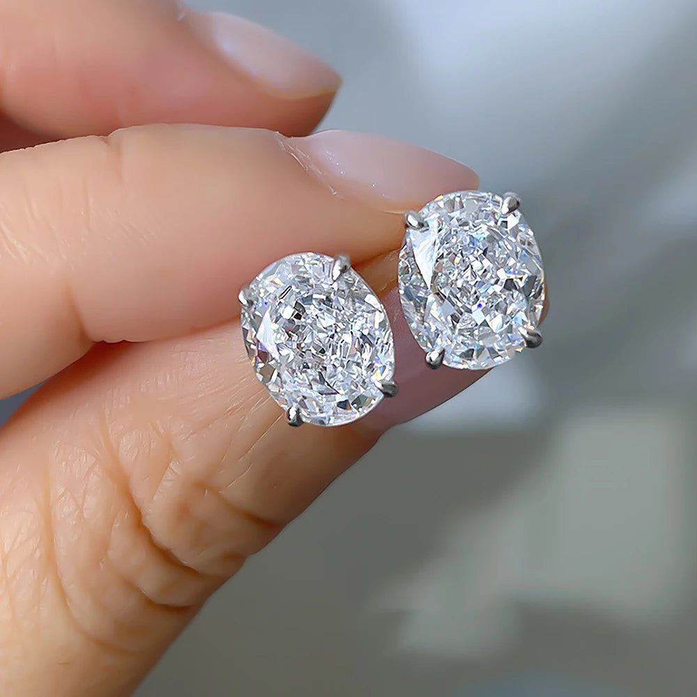 9cttw Oval Cut Moissanite Diamond Jewelry Set with GRA Egg Shape 925 Sterling Silver Pendant Necklace Stud Earring for Women