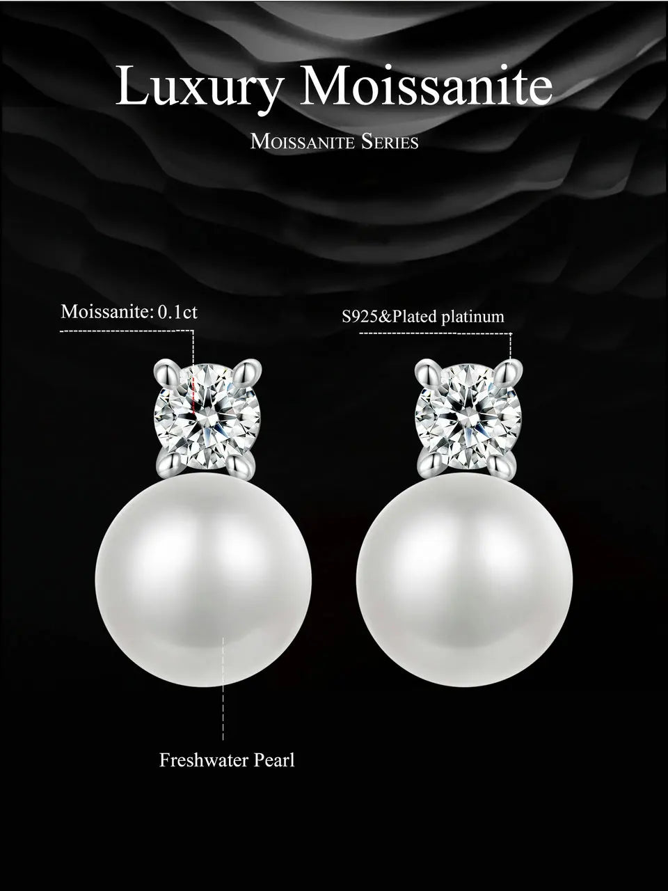BAMOER Moissanite 925 Sterling Silver Freshwater Pearl Stud Earrings, Elegant VVS1 Clarity Lab Created Diamond Earrings MSE042