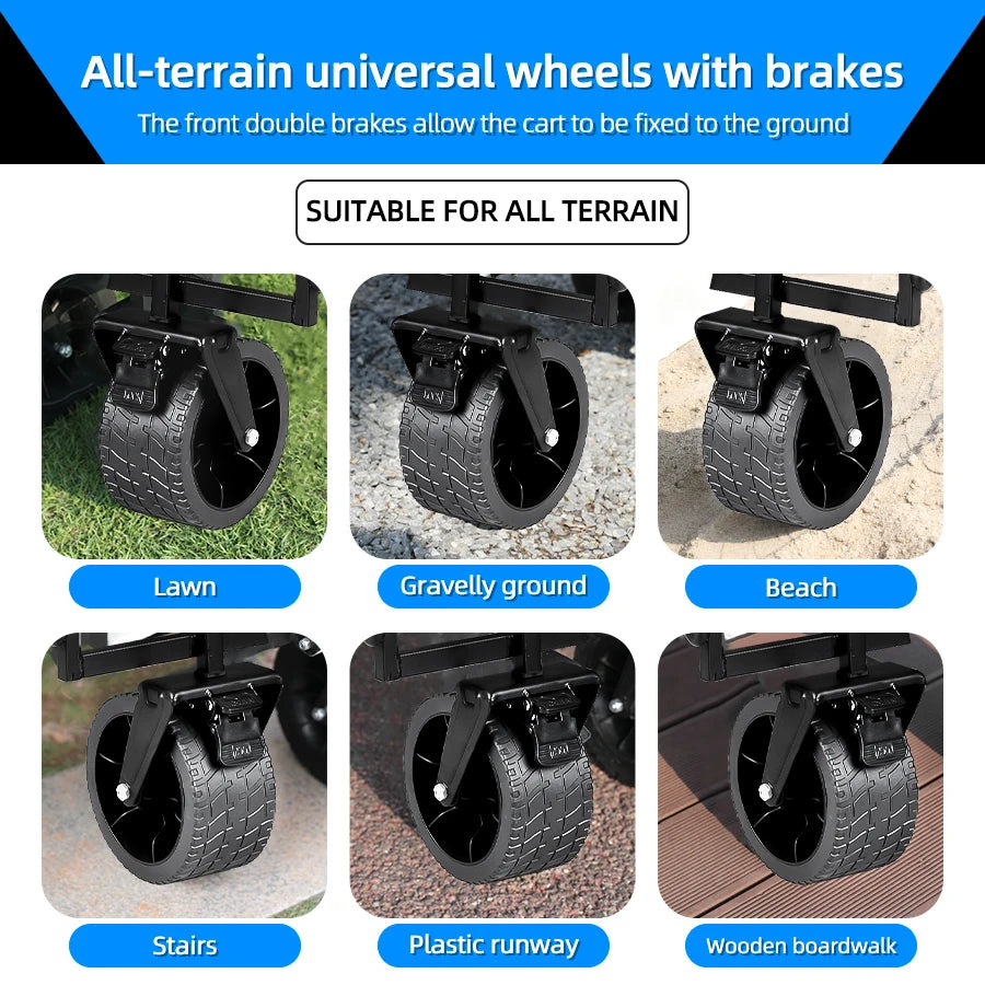 Big Tank Wheels Beach Wagon for Sand 500lbs Large Capacity Foldable Cart Garden Outdoor Picnic Collapse Shopping Trolleys Cart