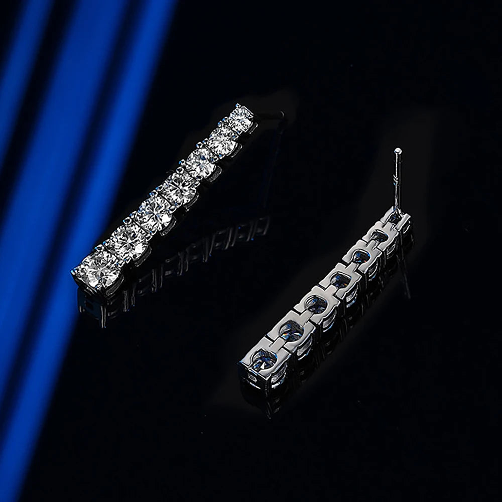 3-5mm Size Gradient Moissanite Drop Earrings for Women 925 Sterling Silver Long Tassel Diamond Stud Earring with Certificates