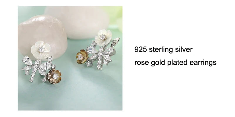 Laya 925 Sterling Silver Summer Hot Style High Quality Zircon Natural Shell Flower Dragonfly Ring For Women Luxury Jewelry