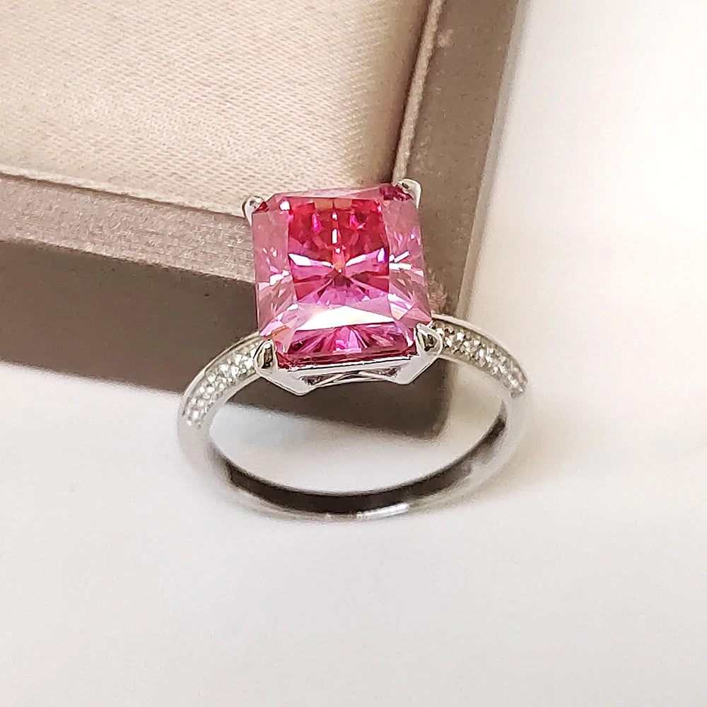 Luomansi Temperament Fine Ring 8x10MM 5CT Pink Cut Moissanite GRA Certificate Solid 925 Silver Premium Jewelry Anniversary Pair