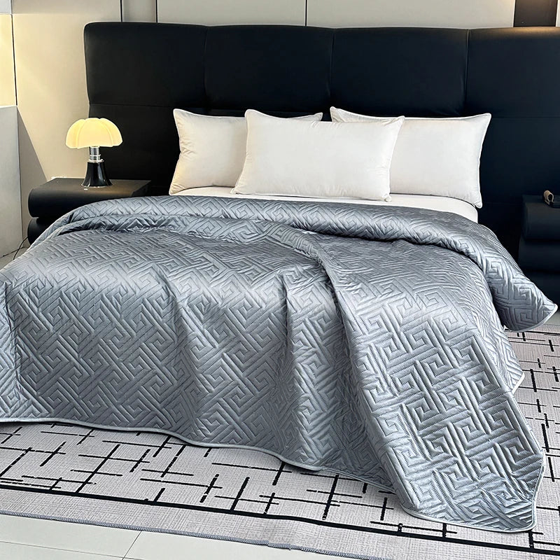 1Pcs Satin Quilted Bedspread, Black Twin Full Queen King Size Ice Silk Mattress Cover, Bed Cover, Coverlet, Bed Sheets