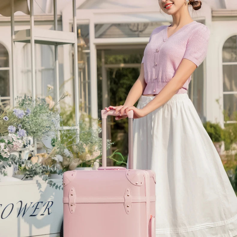 Urecity Vintage Luggage Set 3PCS Luxury Suitcase Expandable Travel Suitcase On Wheels Handmade Retro Rolling Luggage For Women