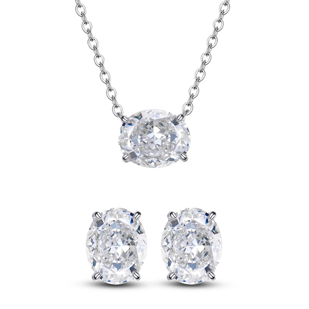 9cttw Oval Cut Moissanite Diamond Jewelry Set with GRA Egg Shape 925 Sterling Silver Pendant Necklace Stud Earring for Women