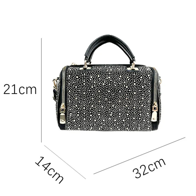 2025 Luxury Designer Women's Full Inlaid Diamond Handbag Retro Large Capacity Leopard Travel Shoulder Crossbody Bag Trendy Totes