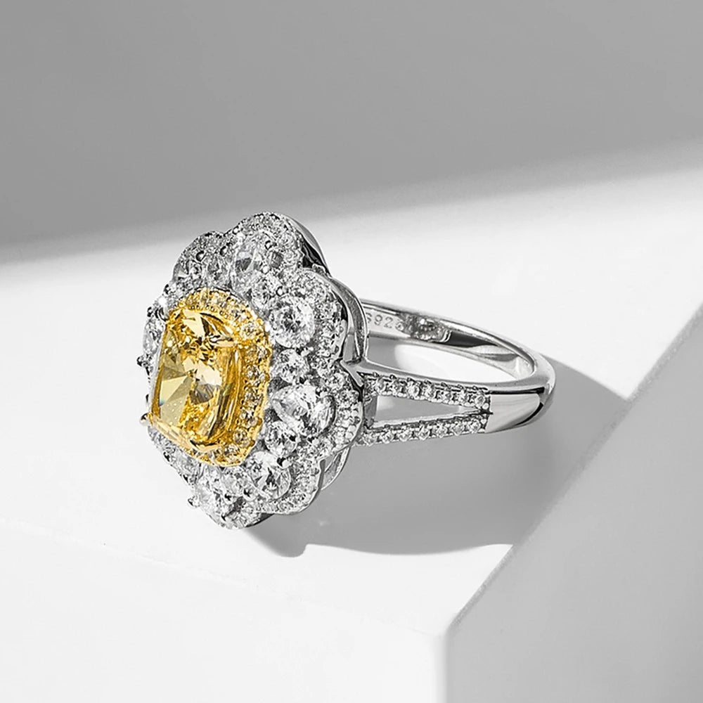 Wong Rain 925 Sterling Silver Crushed Ice Cut 6*8 MM Citrine High Carbon Diamond Gems Women Rings Fine Jewelry Anniversary Gifts