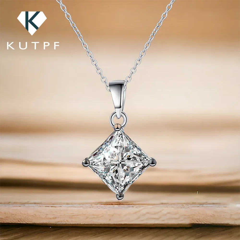 1/2carat GRA Certified Princess Cut Moissanite Pendant Necklace 925 Sterling Silver D Color Square Solitaire Diamond Neck Chain