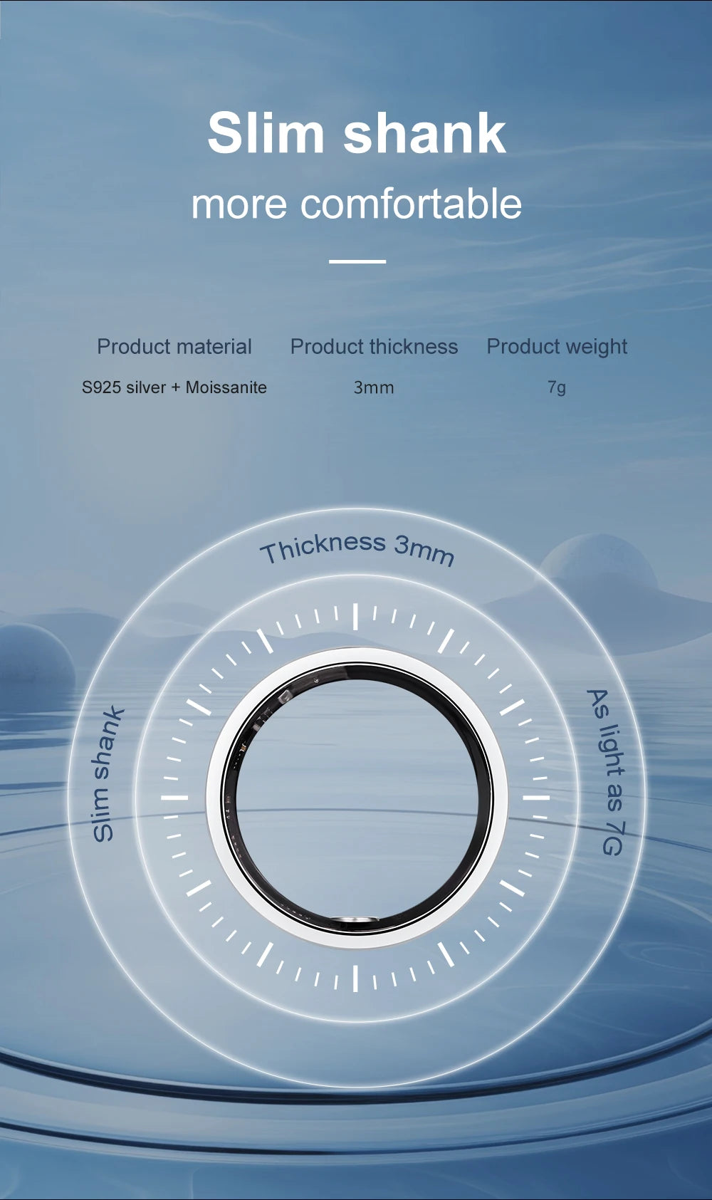JIUZUAN 925 Sterling Silver Band Moissanite Bluetooth Monitoring Heart Rate Blood Oxygen Healthy Sleep Waterproof Smart Ring