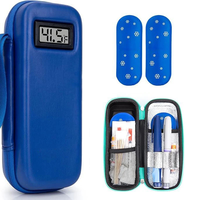 "Insulated Medicine Organizer Bag with Thermometer for Diabetics; Waterproof, Portable, and Reusable Insulin Travel Case