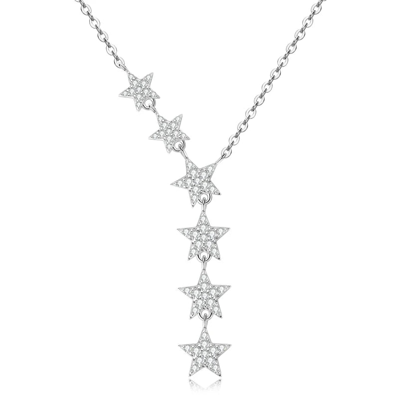 1.2mm&1mm&0.8mm Round Full Moissanite Diamond Y Shape Star Necklace for Women Real Silver 925 Charm Necklace Unique Jewelry Gift