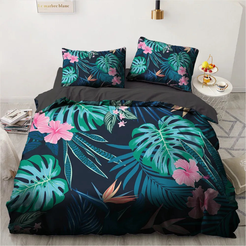Flower Bird King Queen Duvet Cover Colorful Tropical Floral Bedding Set For Women Watercolor Plant 2/3pcs Polyester Quilt Cover