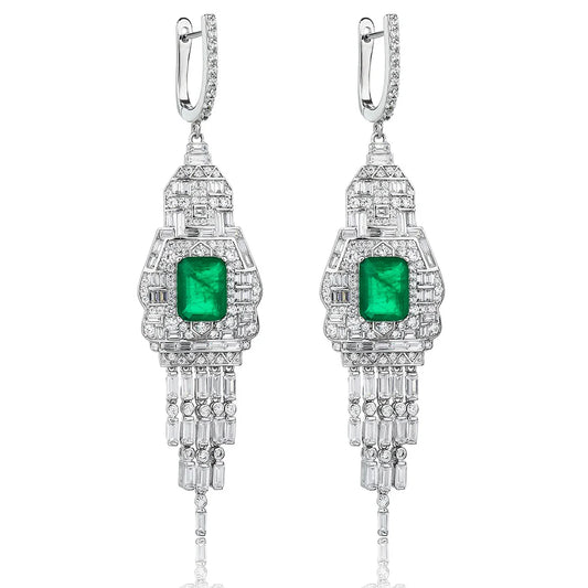 WUIHA Vintage 925 Sterling Silver Lab Sapphire Emerald High Carbon Diamonds Drop Dangle Wedding Engagement Earrings Fine Jewelry