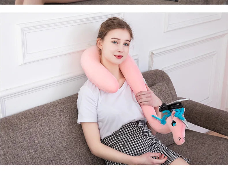 2 In 1 U-shaped Pillow 360 ° Mobile Phone Stand Animal Memory Foam Neck Pillow Travel Home Accessories Comfortable Pillows
