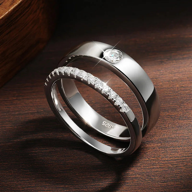 KNOBSPIN D VVS1 Moissanite Ring Solid 925 Sterling Silver Plated 18k White Gold with GRA Wedding Rings for Women Man Jewelry
