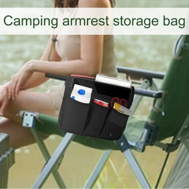 Camping Chair Armrest Storage Bag Canvas Folding Chair Organizer Side Pocket Pouch Bag For Outdoor Camping Picnic Fishing Bag