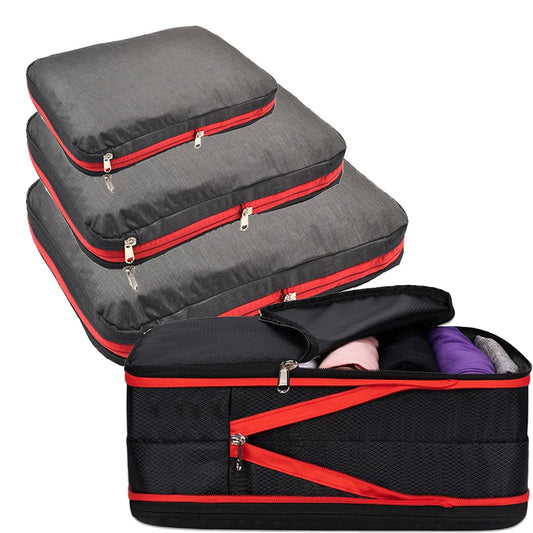 Nylon Travel Compression Packing Cubes Double Layer Portable Pouch Zipper Waterproof Storage Bags for Clothing Shoes Suitcases