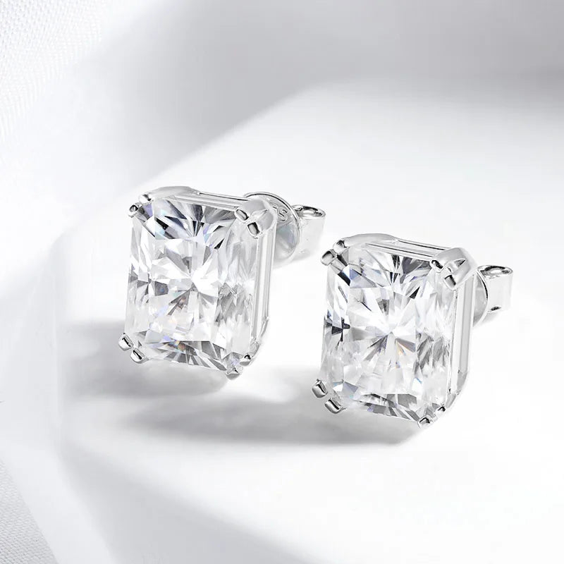 Smyoue 1CT 2CT 4CT Emerald/Radiant Cut Moissanite Stud Earrings for Women D Color Luxury Lab Diamond 925 Sterling Silver Jewelry