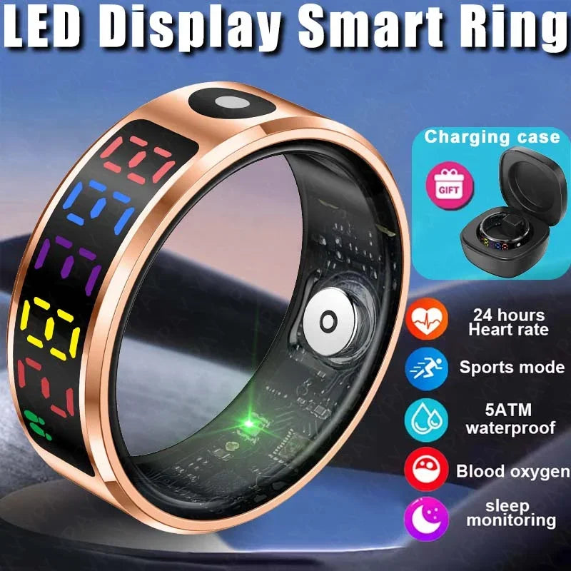 2025 Smart Ring For Men Women Heart Rate Blood Oxygen Health and Sleep Monitor Multi Sport 5ATM Waterproof Ring With LED Display