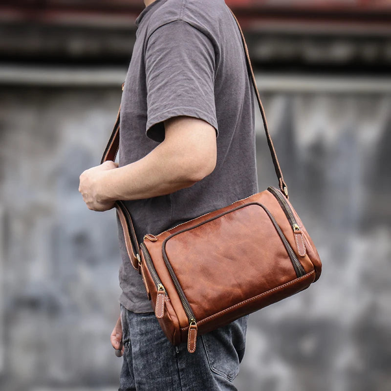 GURO Higher Quality Genuine Leather Shoulder Bag Men's Party Deluxe Crossbody Vintage Top Cowhide multicompartment Messenger Bag