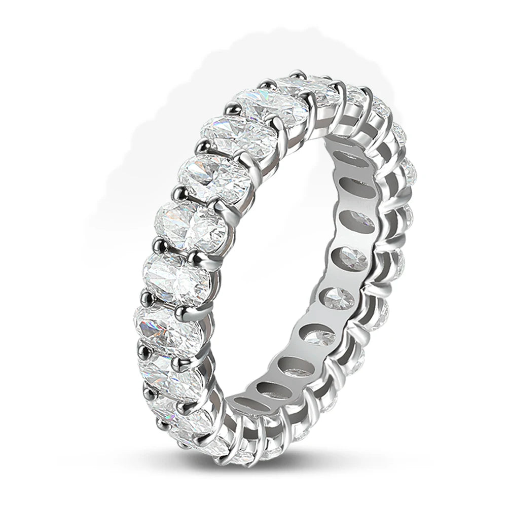 0.3 Carat Oval Cut Moissanite Eternity Rings with Certificate Half/Full Diamond Wedding Band for Women 925 Silver Stacking Ring