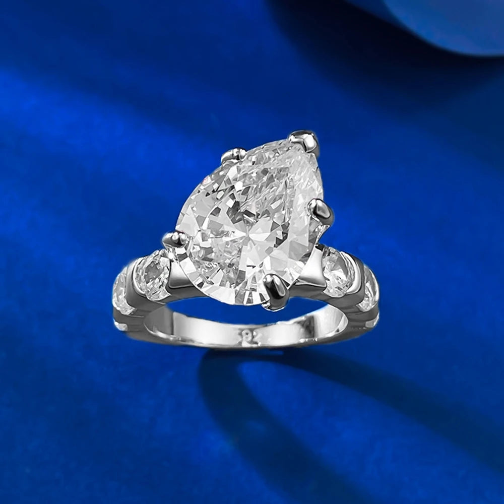 Wong Rain 925 Sterling Silver Pear Cut 10*14 MM Lab Sapphire High Carbon Diamond Gemstone Wedding Engagement Rings Fine Jewelry