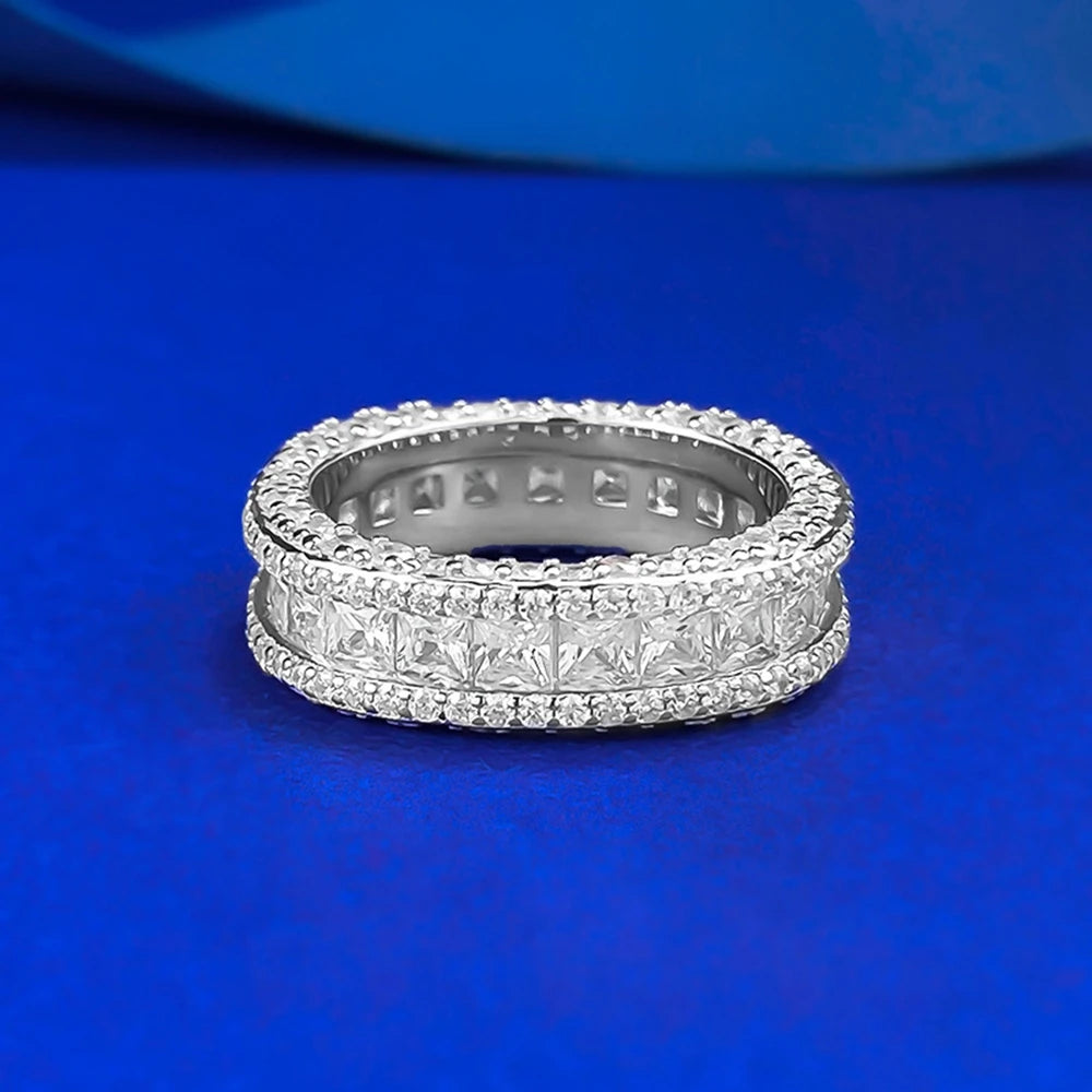 Wong Rain Solid 925 Sterling Silver Lab Sapphire High Carbon Diamond Gemstone Wedding Party Row Rings Fine Jewelry Band Gifts