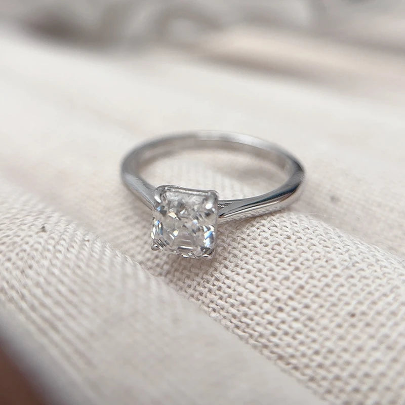 Certified 1CT Asscher Cut Moissanite Ring for Women 100% 925 Sterling Silver Lab Grown Diamond Engagement Wedding Band Jewelry