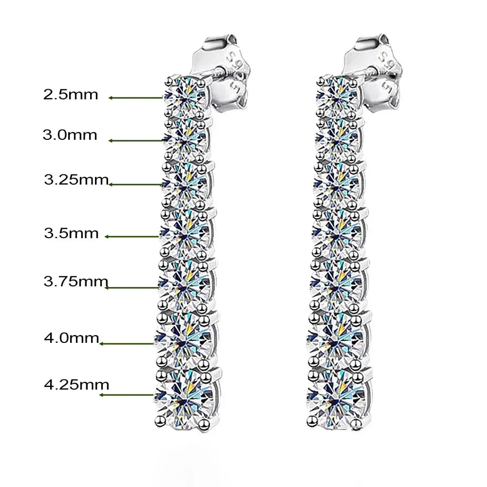 3-5mm Size Gradient Moissanite Drop Earrings for Women 925 Sterling Silver Long Tassel Diamond Stud Earring with Certificates